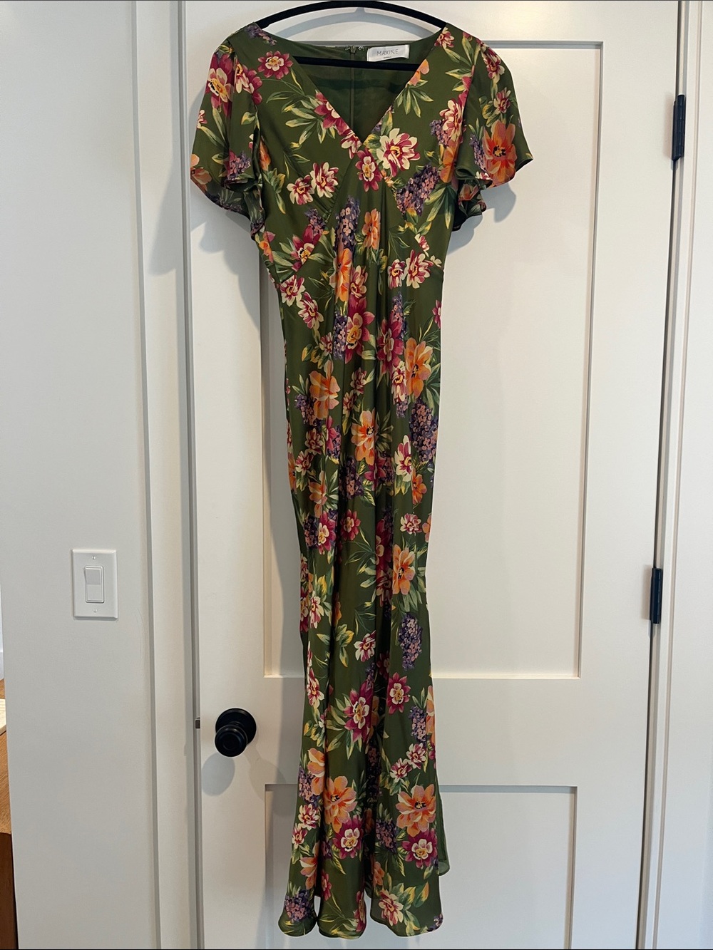 Floral V-Neck Maxi Dress in Olive Green